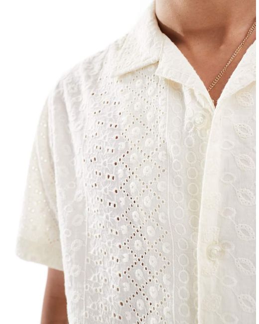 Guess White Short Sleeve Revere Collared Eyelet Shirt for men