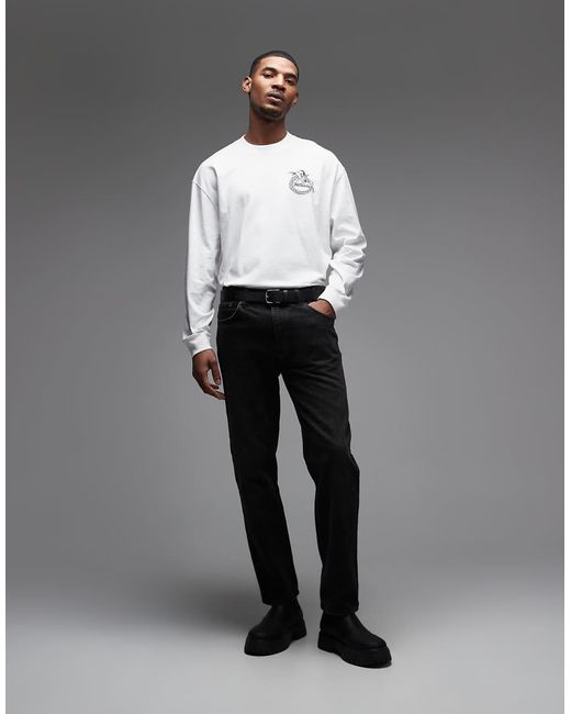 AllSaints Gray Terra Long Sleeve Graphic Logo T-shirt With Back Print for men
