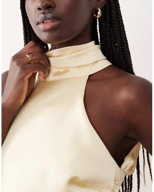 Pretty Lavish Natural Satin High Neck Cut Out Back Midaxi Dress