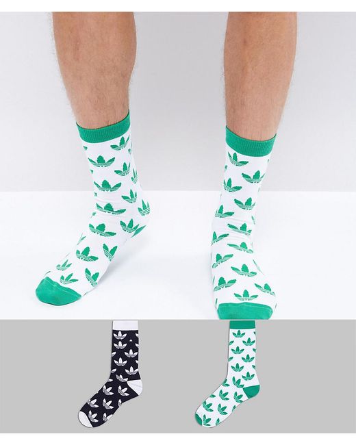 Lyst Adidas originals Trefoil Print Crew Socks In Green Ce5709 in