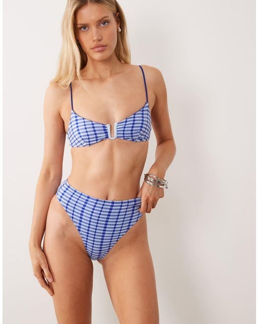 ASOS Blue Gigi Textured Azores High Leg High Waist Bikini Bottom