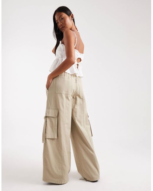 ASOS Natural Asos Design Petite Oversized Utility Pull On Trousers