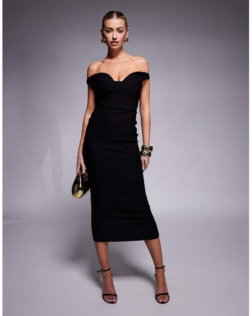Vesper Black Bengaline Sweetheart Neckline Midaxi Dress