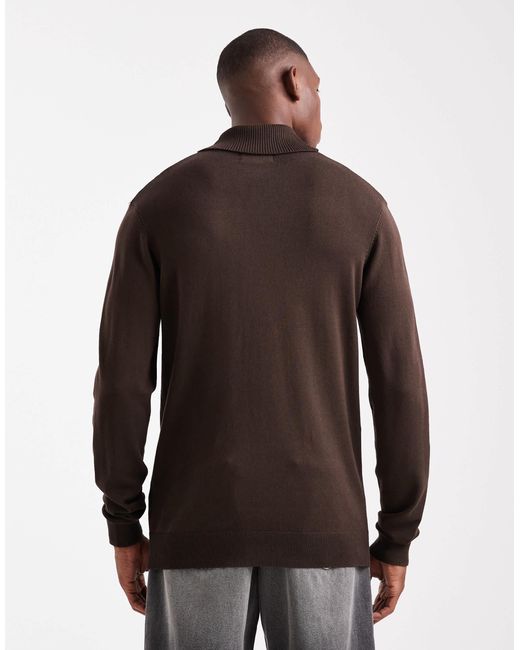 Threadbare Brown Roll Neck Jumper for men