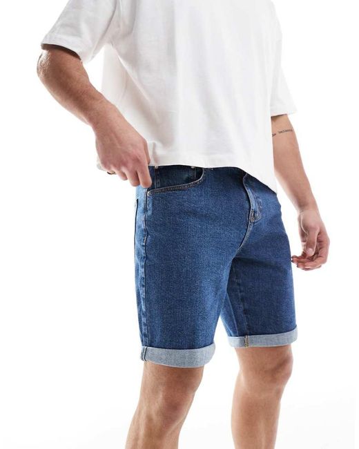 ASOS Smalle Denim Short Met Stretch in het Blue voor heren