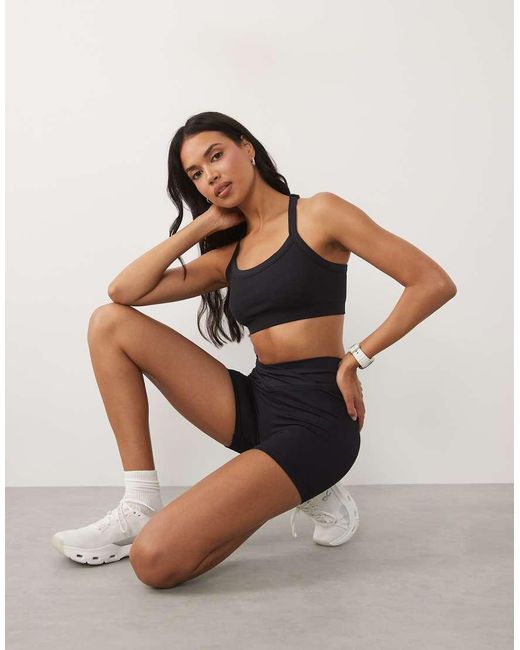 4505 Black Seamless Baby Rib Wrap Waist 3" Booty Short