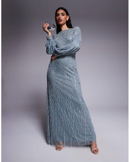 blue hydrangea maxi princess dress Parastoo Blue Hydrangea Floral Print Pleated Maxi Dress