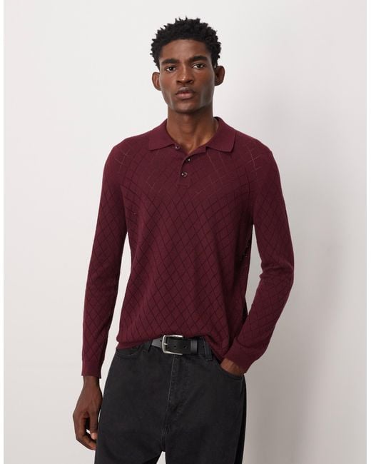 ASOS Red Pointelle Knitted Pattern Polo for men