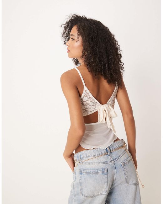 ASOS White Asymmetric Lace Cami Top With Back Tie
