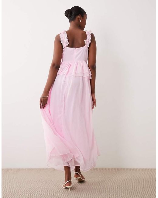 Vila Pink Ruffle Strap Chiffon Maxi Dress