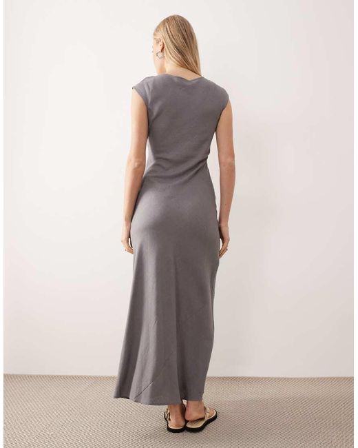 ASOS Gray Scoop Neck Bias Maxi Dress