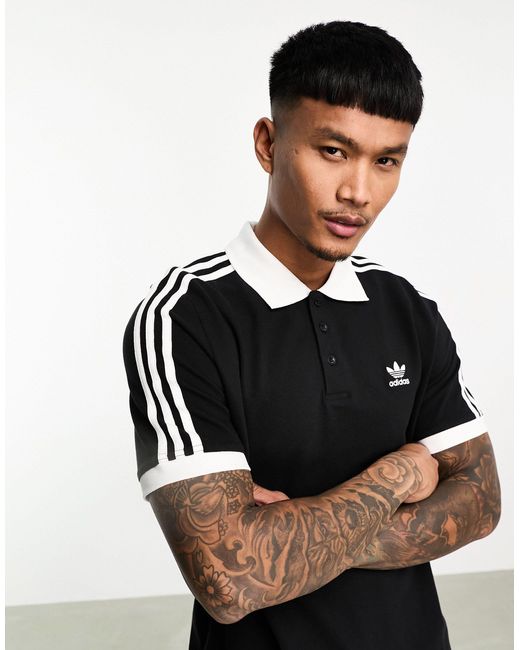 Adidas Originals Black 3-stripes Cotton Piqué Polo for men