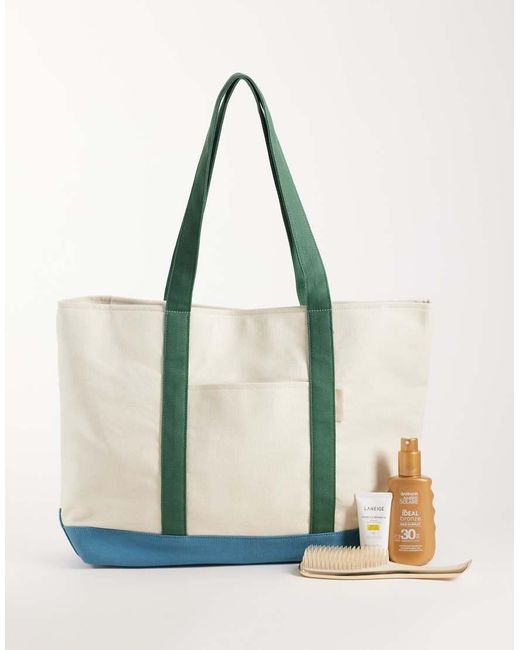 ASOS Blue Canvas Colour Block Tote Bag