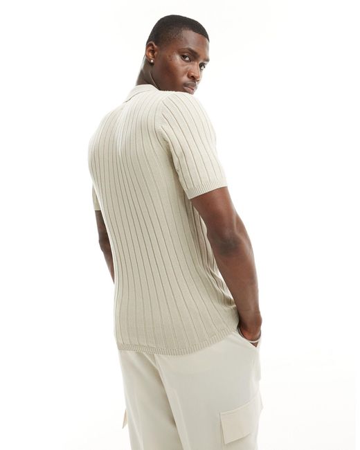 ASOS White Muscle Lightweight Knitted Rib Revere Polo T-shirt for men