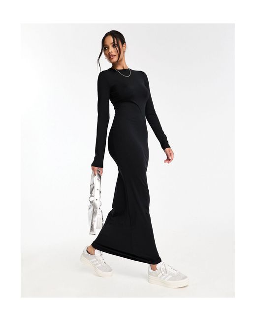 Bershka Black Long Sleeve Open Back Shaping Maxi Dress