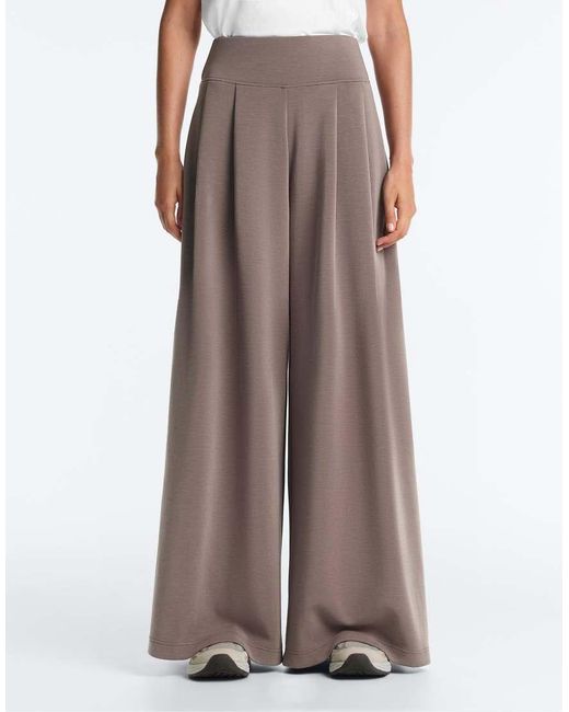 Oysho Brown Soft-touch Modal Wide-leg Trousers With Corset Waist