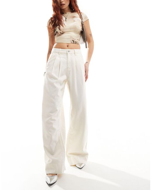 Urban Revivo White Wide Leg Relaxed Trousers