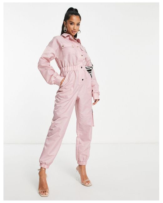 Miss Selfridge Petite - Getailleerde Jumpsuit Van Nylon in het Pink