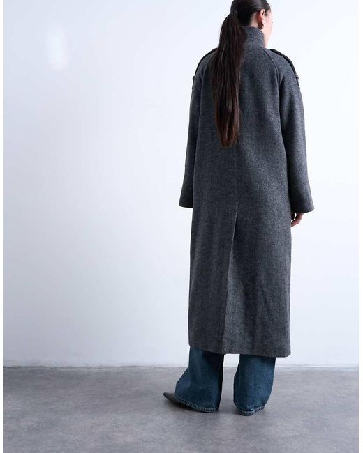 TOPSHOP Blue Formal Longline Funnel Neck Car Coat