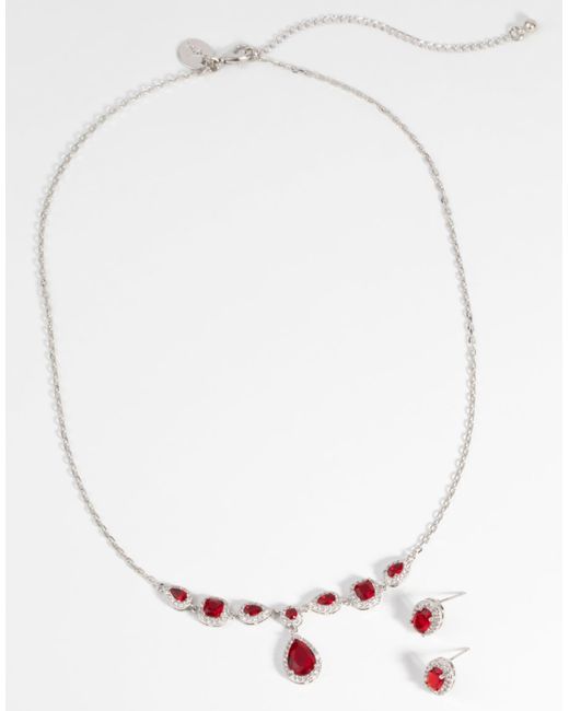 Lovisa Gray – set mit farbener halskette und ohrringen mit rubin-imitat und ovalem design