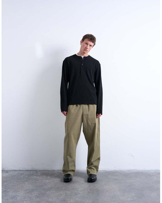 T-Shirt A Maniche Lunghe Oversize Nera di Topman in Gray da Uomo