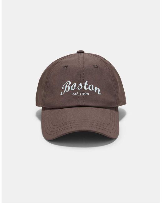 Stradivarius Brown Embroidered Cap