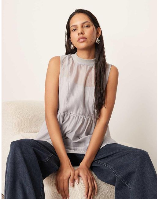 ARRANGE Blue Organza Smock Top
