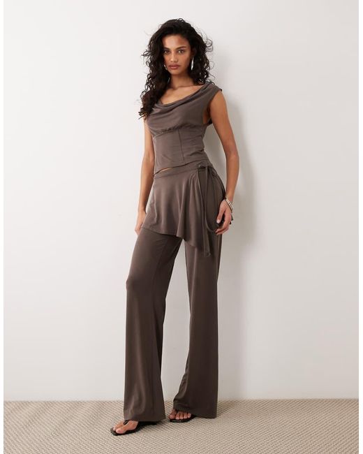 Motel Brown Co-Ord Wiyana Cowl Neck Cupro Top