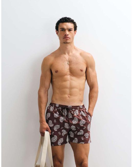 South Beach Brown Paisley Print Swim Short for men