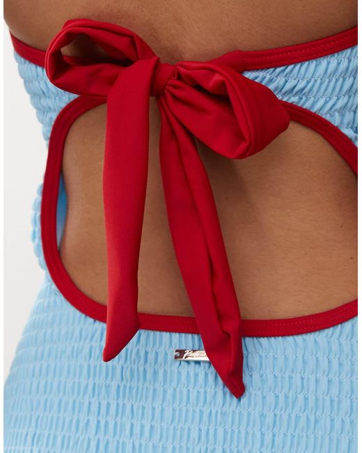 Reclaimed (vintage) Blue Bandeau Swimsuit With Shirring
