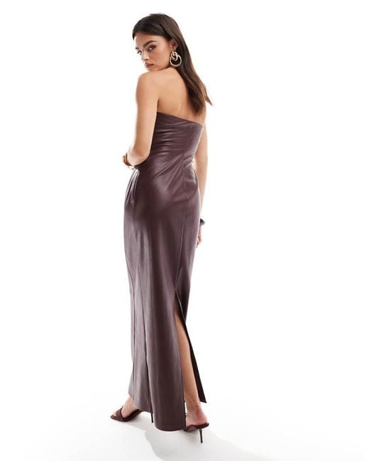 4th & Reckless Purple Leather Look Bandeau Maxi Dress