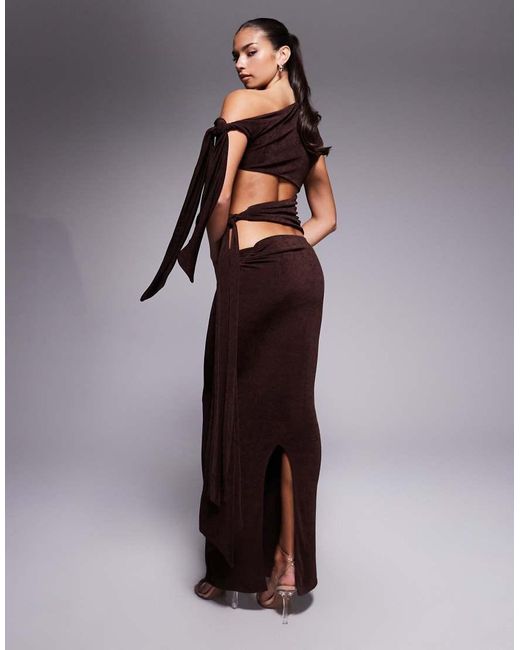 Wanderdoll Purple Noa Premium Textured Slinky Drape Tie Side Maxi Skirt Co-ord