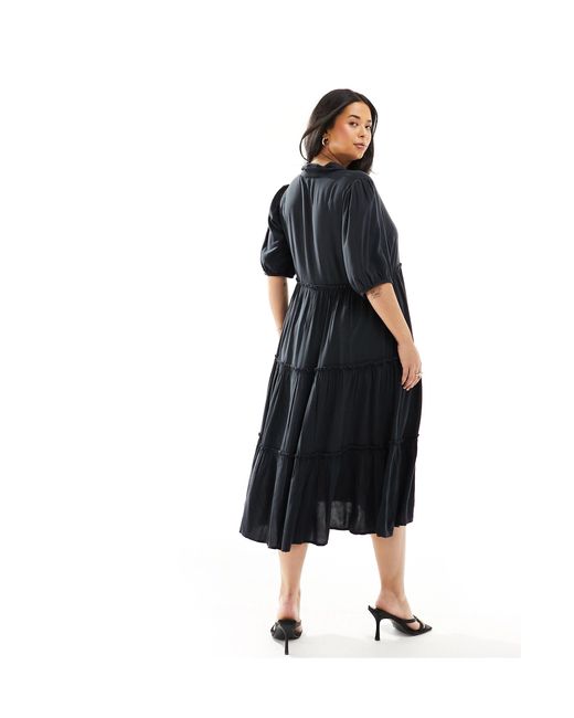 Yours Black Tiered Button Maxi Dress