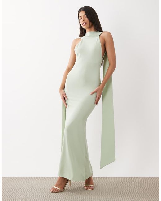 ASOS Green Scarf Detail Maxi Dress With Plunge Back