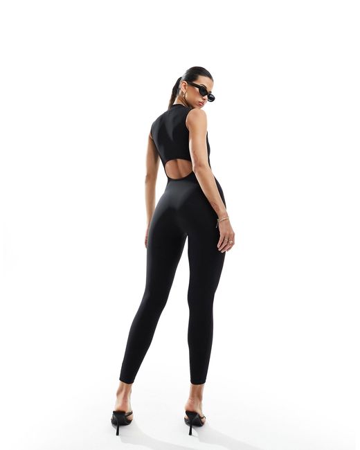 In The Style Black Zip Through Sleeveless Unitard Jumpsuit