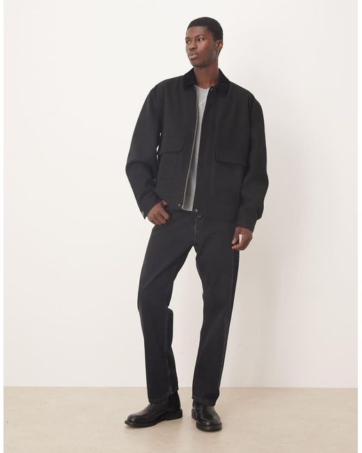 Chaqueta Negra Con Solapas En Contraste De Tejido Efecto Lana De ASOS de hombre de color Blue