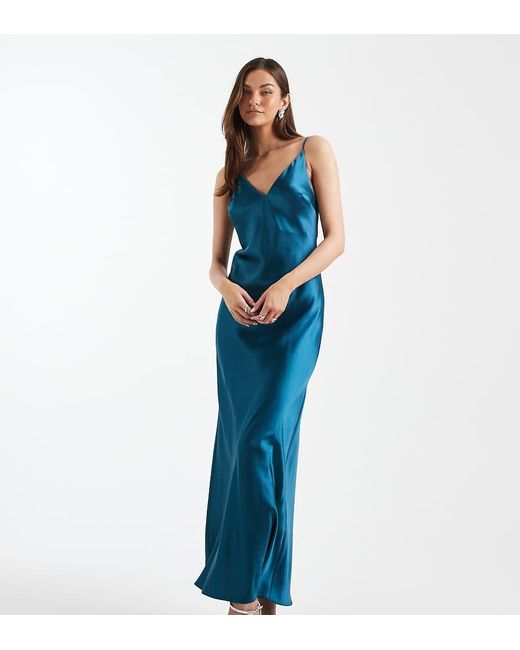 ASOS Blue Asos Design Tall V Neck Cami Satin Slip Midi Dress