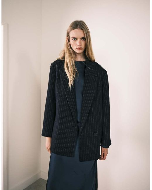 ASOS Blue Wool Blend Pinstripe Formal Blazer
