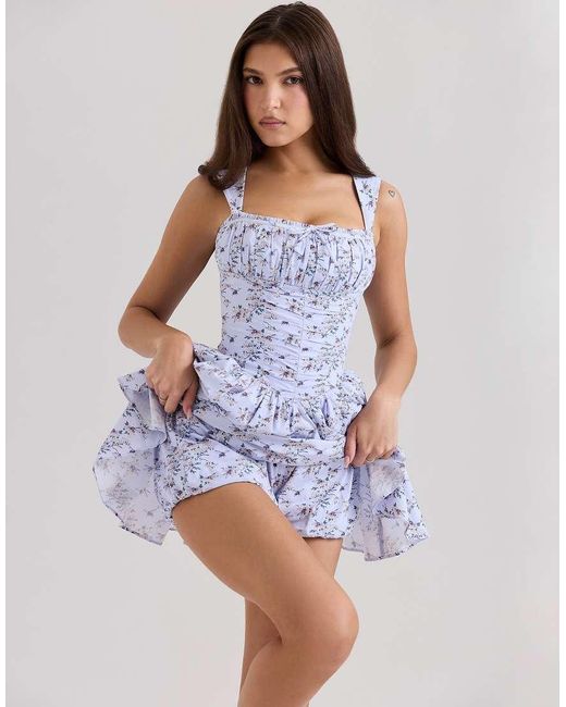 House Of Cb Blue Ophelia Cotton Mini Dress With Bloomers