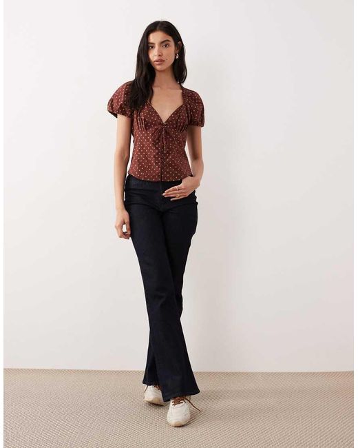 Free People Brown Polka Dot Printed Blouse