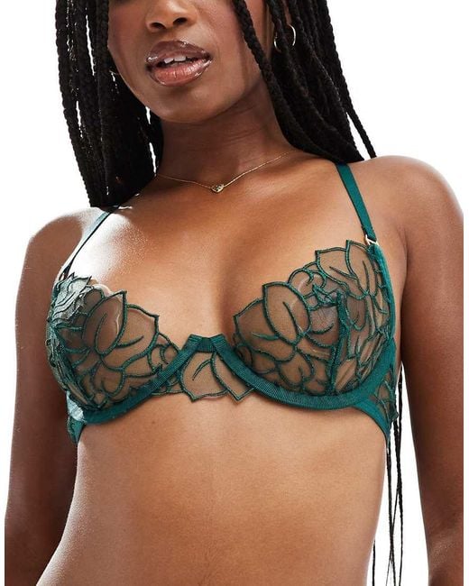 Bluebella Green Laurel Wired Bra With Embroidered Lace