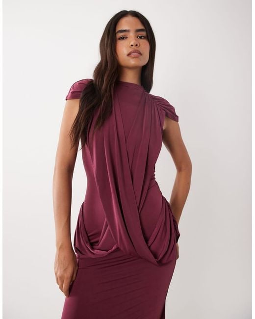 ASOS Red High Neck Maxi Dress With Draped Bodice