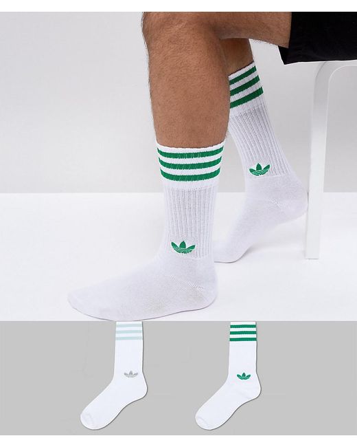 Adidas Originals Adicolor 2 Pack Crew Socks In Green Ce5713 for men