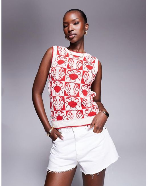 River Island Red Crab Shell Knitted Vest Top