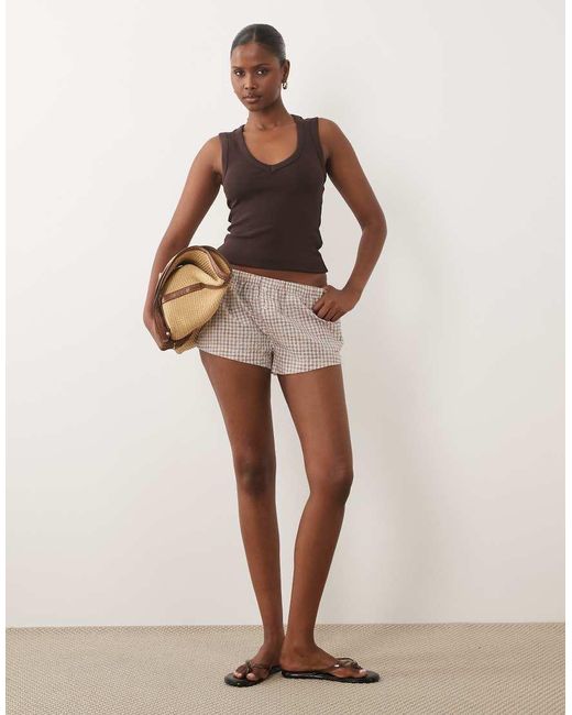 Gina Tricot Brown V Neck Rib Tank