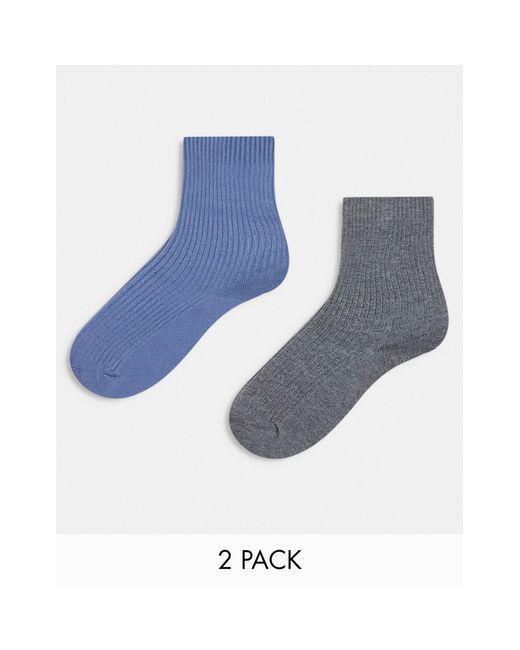ASOS Blue 2 Pack Fine Rib Ankle Socks