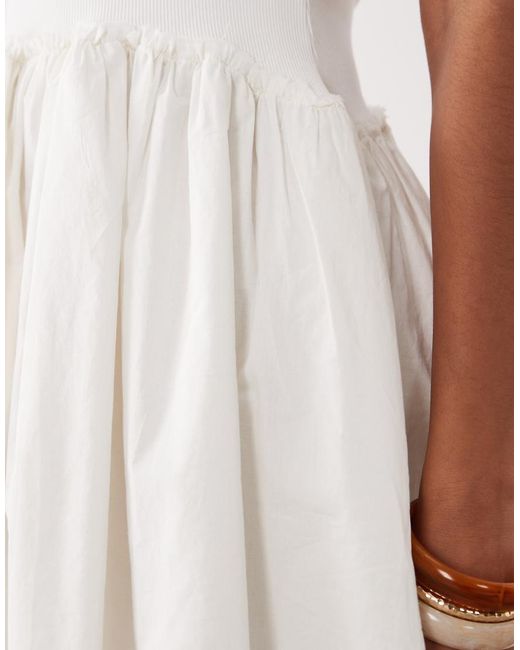 ASOS White Scoop Ribbed Bodice With Poplin Skirt Mini Dress