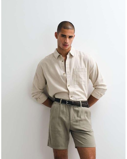 ASOS Natural Slim Linen Blend Shorts for men