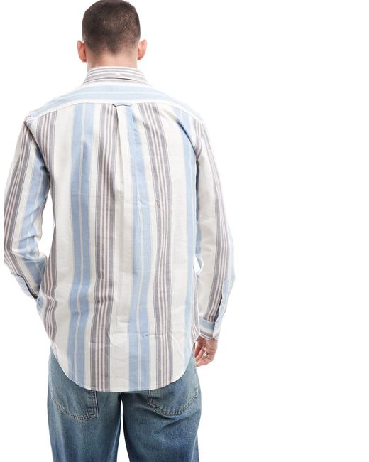 Farah Blue Large Stripe Long Sleeve Shirt for men