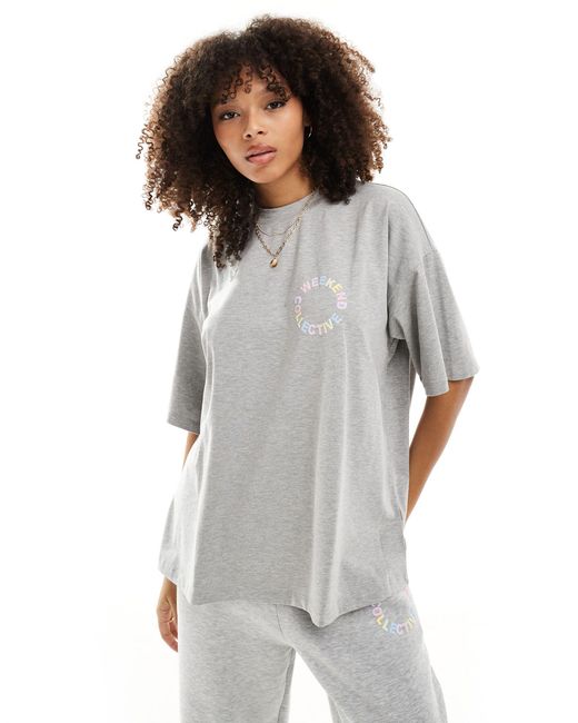 ASOS Gray Asos Design Weekend Collective Oversized T-shirt With Pastel Logo
